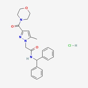 molecular formula C24H27ClN4O3 B2654885 N-benzhydryl-2-(5-methyl-3-(morpholine-4-carbonyl)-1H-pyrazol-1-yl)acetamide hydrochloride CAS No. 1331328-14-3