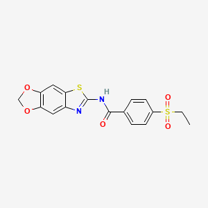 molecular formula C17H14N2O5S2 B2654887 N-{4,6-dioxa-10-thia-12-azatricyclo[7.3.0.0^{3,7}]dodeca-1(9),2,7,11-tetraen-11-yl}-4-(ethanesulfonyl)benzamide CAS No. 886921-55-7