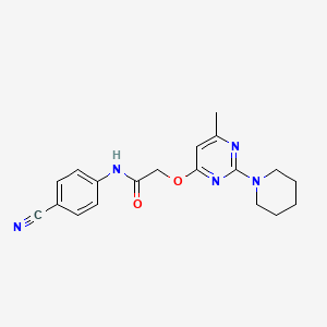 molecular formula C19H21N5O2 B2655006 N-(4-cyanophenyl)-2-{[6-methyl-2-(piperidin-1-yl)pyrimidin-4-yl]oxy}acetamide CAS No. 1030096-65-1