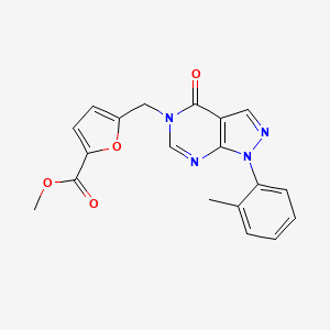 molecular formula C19H16N4O4 B2655009 methyl 5-{[1-(2-methylphenyl)-4-oxo-1H,4H,5H-pyrazolo[3,4-d]pyrimidin-5-yl]methyl}furan-2-carboxylate CAS No. 895012-61-0