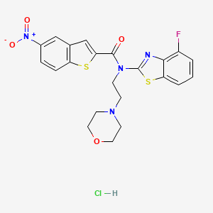 molecular formula C22H20ClFN4O4S2 B2655023 N-(4-FLUORO-1,3-BENZOTHIAZOL-2-YL)-N-[2-(MORPHOLIN-4-YL)ETHYL]-5-NITRO-1-BENZOTHIOPHENE-2-CARBOXAMIDE HYDROCHLORIDE CAS No. 1216456-74-4