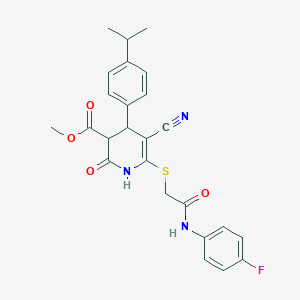 molecular formula C25H24FN3O4S B265513 METHYL 5-CYANO-6-({[(4-FLUOROPHENYL)CARBAMOYL]METHYL}SULFANYL)-2-OXO-4-[4-(PROPAN-2-YL)PHENYL]-1,2,3,4-TETRAHYDROPYRIDINE-3-CARBOXYLATE 