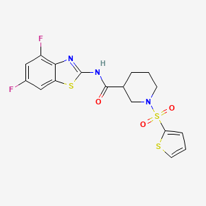 molecular formula C17H15F2N3O3S3 B2655247 N-(4,6-difluorobenzo[d]thiazol-2-yl)-1-(thiophen-2-ylsulfonyl)piperidine-3-carboxamide CAS No. 921504-28-1