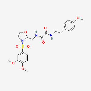 molecular formula C23H29N3O8S B2655250 N-{[3-(3,4-dimethoxybenzenesulfonyl)-1,3-oxazolidin-2-yl]methyl}-N'-[2-(4-methoxyphenyl)ethyl]ethanediamide CAS No. 868983-27-1