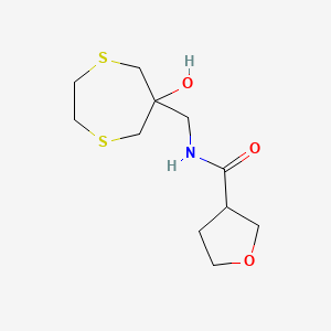 molecular formula C11H19NO3S2 B2655321 N-[(6-hydroxy-1,4-dithiepan-6-yl)methyl]oxolane-3-carboxamide CAS No. 2415502-55-3