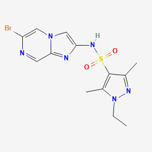 molecular formula C13H15BrN6O2S B2655331 N-(6-Bromoimidazo[1,2-a]pyrazin-2-yl)-1-ethyl-3,5-dimethylpyrazole-4-sulfonamide CAS No. 2194004-90-3