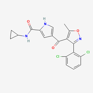 molecular formula C19H15Cl2N3O3 B2655332 N-cyclopropyl-4-[3-(2,6-dichlorophenyl)-5-methyl-1,2-oxazole-4-carbonyl]-1H-pyrrole-2-carboxamide CAS No. 439111-12-3