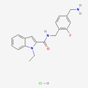 molecular formula C19H21ClFN3O B2655393 N-[[4-(Aminomethyl)-2-fluorophenyl]methyl]-1-ethylindole-2-carboxamide;hydrochloride CAS No. 2418727-62-3
