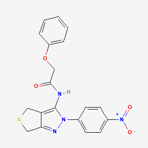 molecular formula C19H16N4O4S B2655394 N-(2-(4-nitrophenyl)-4,6-dihydro-2H-thieno[3,4-c]pyrazol-3-yl)-2-phenoxyacetamide CAS No. 396724-74-6