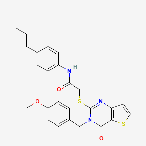 molecular formula C26H27N3O3S2 B2655423 N-(4-butylphenyl)-2-({3-[(4-methoxyphenyl)methyl]-4-oxo-3H,4H-thieno[3,2-d]pyrimidin-2-yl}sulfanyl)acetamide CAS No. 1252820-32-8