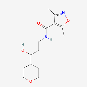 molecular formula C14H22N2O4 B2655457 N-[3-hydroxy-3-(oxan-4-yl)propyl]-3,5-dimethyl-1,2-oxazole-4-carboxamide CAS No. 2034403-82-0