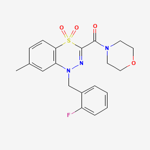 molecular formula C20H20FN3O4S B2655573 1-[(2-fluorophenyl)methyl]-7-methyl-3-(morpholine-4-carbonyl)-1H-4lambda6,1,2-benzothiadiazine-4,4-dione CAS No. 1251574-56-7