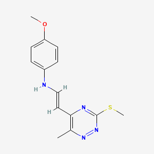 molecular formula C14H16N4OS B2655616 N-(4-methoxyphenyl)-N-{2-[6-methyl-3-(methylsulfanyl)-1,2,4-triazin-5-yl]vinyl}amine CAS No. 306980-23-4