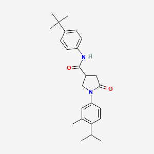 molecular formula C25H32N2O2 B2655642 N-[4-(tert-butyl)phenyl]-1-(4-isopropyl-3-methylphenyl)-5-oxo-3-pyrrolidinecarboxamide CAS No. 866153-51-7