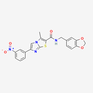molecular formula C21H16N4O5S B2655656 N-[(2H-1,3-benzodioxol-5-yl)methyl]-3-methyl-6-(3-nitrophenyl)imidazo[2,1-b][1,3]thiazole-2-carboxamide CAS No. 852135-68-3