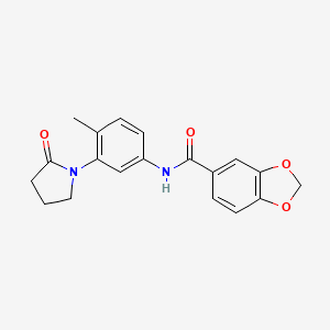 molecular formula C19H18N2O4 B2655676 N-(4-methyl-3-(2-oxopyrrolidin-1-yl)phenyl)benzo[d][1,3]dioxole-5-carboxamide CAS No. 941889-86-7