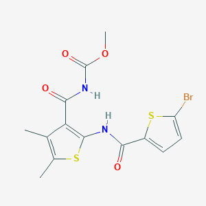 molecular formula C14H13BrN2O4S2 B2655685 Methyl (2-(5-bromothiophene-2-carboxamido)-4,5-dimethylthiophene-3-carbonyl)carbamate CAS No. 896305-49-0