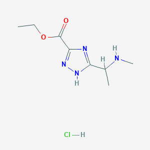 molecular formula C8H15ClN4O2 B2655738 ethyl 3-[1-(methylamino)ethyl]-1H-1,2,4-triazole-5-carboxylate hydrochloride CAS No. 1955505-90-4