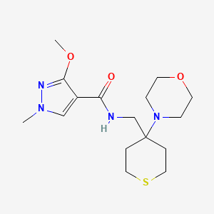molecular formula C16H26N4O3S B2655781 3-methoxy-1-methyl-N-{[4-(morpholin-4-yl)thian-4-yl]methyl}-1H-pyrazole-4-carboxamide CAS No. 2380097-92-5