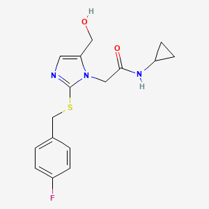 molecular formula C16H18FN3O2S B2655791 N-cyclopropyl-2-(2-((4-fluorobenzyl)thio)-5-(hydroxymethyl)-1H-imidazol-1-yl)acetamide CAS No. 921867-67-6
