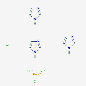 molecular formula C9H12Cl4N6Ru- B026558 Imidazolium-bis(imidazole)tetrachlororuthenate(III) CAS No. 103875-27-0