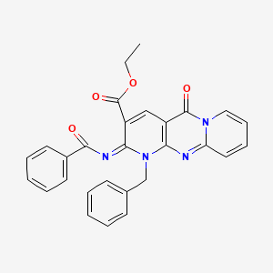 molecular formula C28H22N4O4 B2655846 ethyl 6-benzoylimino-7-benzyl-2-oxo-1,7,9-triazatricyclo[8.4.0.03,8]tetradeca-3(8),4,9,11,13-pentaene-5-carboxylate CAS No. 534581-21-0