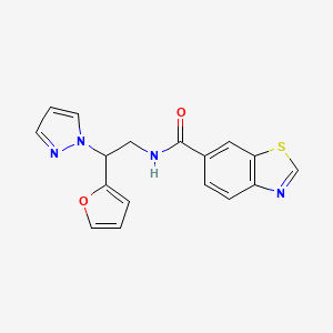 molecular formula C17H14N4O2S B2655848 N-(2-(furan-2-yl)-2-(1H-pyrazol-1-yl)ethyl)benzo[d]thiazole-6-carboxamide CAS No. 2034566-30-6