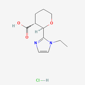 molecular formula C11H17ClN2O3 B2655857 rac-(2R,3R)-2-(1-ethyl-1H-imidazol-2-yl)oxane-3-carboxylic acid hydrochloride, trans CAS No. 2031242-63-2