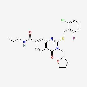 B2655900 2-((2-chloro-6-fluorobenzyl)thio)-4-oxo-N-propyl-3-((tetrahydrofuran-2-yl)methyl)-3,4-dihydroquinazoline-7-carboxamide CAS No. 1111318-98-9