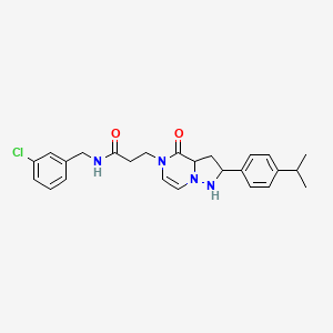 molecular formula C25H25ClN4O2 B2655939 N-[(3-chlorophenyl)methyl]-3-{4-oxo-2-[4-(propan-2-yl)phenyl]-4H,5H-pyrazolo[1,5-a]pyrazin-5-yl}propanamide CAS No. 1326891-94-4