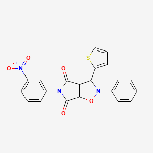molecular formula C21H15N3O5S B2655994 5-(3-nitrophenyl)-2-phenyl-3-(thiophen-2-yl)dihydro-2H-pyrrolo[3,4-d]isoxazole-4,6(5H,6aH)-dione CAS No. 612046-48-7