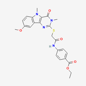 molecular formula C24H24N4O5S B2656031 ethyl 4-[2-({8-methoxy-3,5-dimethyl-4-oxo-3H,4H,5H-pyrimido[5,4-b]indol-2-yl}sulfanyl)acetamido]benzoate CAS No. 1112435-88-7