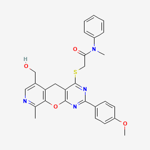 2-((6-(hydroxymethyl)-2-(4-methoxyphenyl)-9-methyl-5H-pyrido[4',3':5,6]pyrano[2,3-d]pyrimidin-4-yl)thio)-N-methyl-N-phenylacetamide