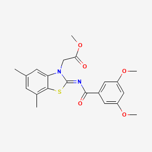 molecular formula C21H22N2O5S B2656065 Methyl 2-[2-(3,5-dimethoxybenzoyl)imino-5,7-dimethyl-1,3-benzothiazol-3-yl]acetate CAS No. 1321869-95-7