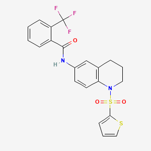 molecular formula C21H17F3N2O3S2 B2656177 N-[1-(thiophene-2-sulfonyl)-1,2,3,4-tetrahydroquinolin-6-yl]-2-(trifluoromethyl)benzamide CAS No. 1005293-87-7