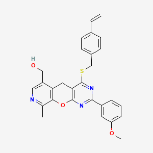 {2-(3-methoxyphenyl)-9-methyl-4-[(4-vinylbenzyl)thio]-5H-pyrido[4',3':5,6]pyrano[2,3-d]pyrimidin-6-yl}methanol