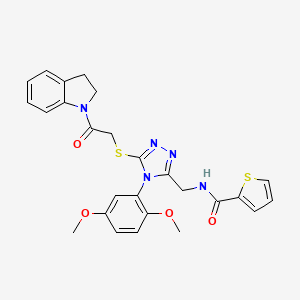 molecular formula C26H25N5O4S2 B2656196 N-((4-(2,5-dimethoxyphenyl)-5-((2-(indolin-1-yl)-2-oxoethyl)thio)-4H-1,2,4-triazol-3-yl)methyl)thiophene-2-carboxamide CAS No. 309968-86-3