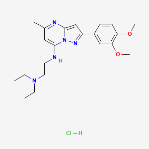molecular formula C21H30ClN5O2 B2656222 N1-(2-(3,4-dimethoxyphenyl)-5-methylpyrazolo[1,5-a]pyrimidin-7-yl)-N2,N2-diethylethane-1,2-diamine hydrochloride CAS No. 1217113-66-0