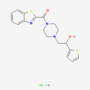 molecular formula C18H20ClN3O2S2 B2656261 Benzo[d]thiazol-2-yl(4-(2-hydroxy-2-(thiophen-2-yl)ethyl)piperazin-1-yl)methanone hydrochloride CAS No. 1351633-38-9