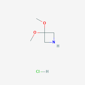 molecular formula C5H12ClNO2 B2656270 3,3-Dimethoxyazetidine hydrochloride CAS No. 2413885-22-8