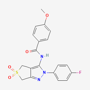 molecular formula C19H16FN3O4S B2656274 N-[2-(4-fluorophenyl)-5,5-dioxido-2,6-dihydro-4H-thieno[3,4-c]pyrazol-3-yl]-4-methoxybenzamide CAS No. 450336-99-9