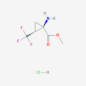 molecular formula C6H9ClF3NO2 B2656310 rac-methyl (1R,2R)-1-amino-2-(trifluoromethyl)cyclopropane-1-carboxylate hydrochloride, trans CAS No. 1909293-62-4