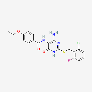 molecular formula C20H18ClFN4O3S B2656312 N-(4-amino-2-((2-chloro-6-fluorobenzyl)thio)-6-oxo-1,6-dihydropyrimidin-5-yl)-4-ethoxybenzamide CAS No. 888421-40-7