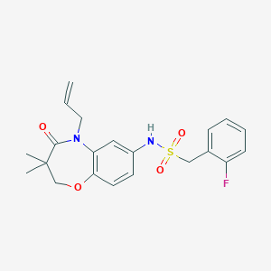 molecular formula C21H23FN2O4S B2656339 N-(5-allyl-3,3-dimethyl-4-oxo-2,3,4,5-tetrahydrobenzo[b][1,4]oxazepin-7-yl)-1-(2-fluorophenyl)methanesulfonamide CAS No. 921914-27-4