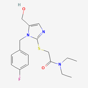 molecular formula C17H22FN3O2S B2656349 N,N-diethyl-2-((1-(4-fluorobenzyl)-5-(hydroxymethyl)-1H-imidazol-2-yl)thio)acetamide CAS No. 899999-79-2