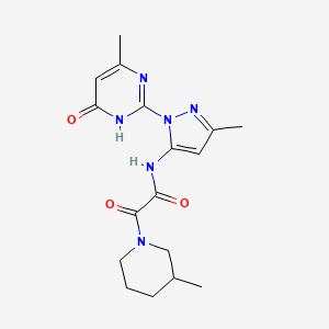 molecular formula C17H22N6O3 B2656358 N-(3-methyl-1-(4-methyl-6-oxo-1,6-dihydropyrimidin-2-yl)-1H-pyrazol-5-yl)-2-(3-methylpiperidin-1-yl)-2-oxoacetamide CAS No. 1014089-37-2