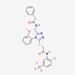 molecular formula C27H23ClF3N5O3S B2656425 N-(2-chloro-5-(trifluoromethyl)phenyl)-2-((4-(2-methoxyphenyl)-5-((2-phenylacetamido)methyl)-4H-1,2,4-triazol-3-yl)thio)acetamide CAS No. 389071-50-5