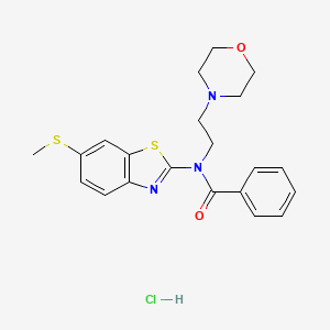 molecular formula C21H24ClN3O2S2 B2656467 N-(6-(methylthio)benzo[d]thiazol-2-yl)-N-(2-morpholinoethyl)benzamide hydrochloride CAS No. 1215730-94-1
