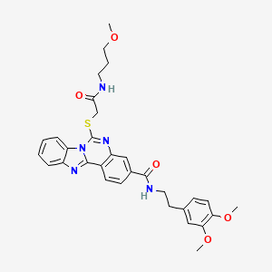 molecular formula C31H33N5O5S B2656474 N-(3,4-dimethoxyphenethyl)-6-((2-((3-methoxypropyl)amino)-2-oxoethyl)thio)benzo[4,5]imidazo[1,2-c]quinazoline-3-carboxamide CAS No. 443670-91-5