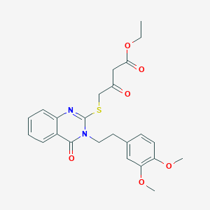 molecular formula C24H26N2O6S B2656481 Ethyl 4-((3-(3,4-dimethoxyphenethyl)-4-oxo-3,4-dihydroquinazolin-2-yl)thio)-3-oxobutanoate CAS No. 443347-80-6